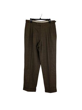 Vtg Tommy Hilfiger Mens 100% Wool Brown Plaid Tailored Fit Trousers Size 34x32